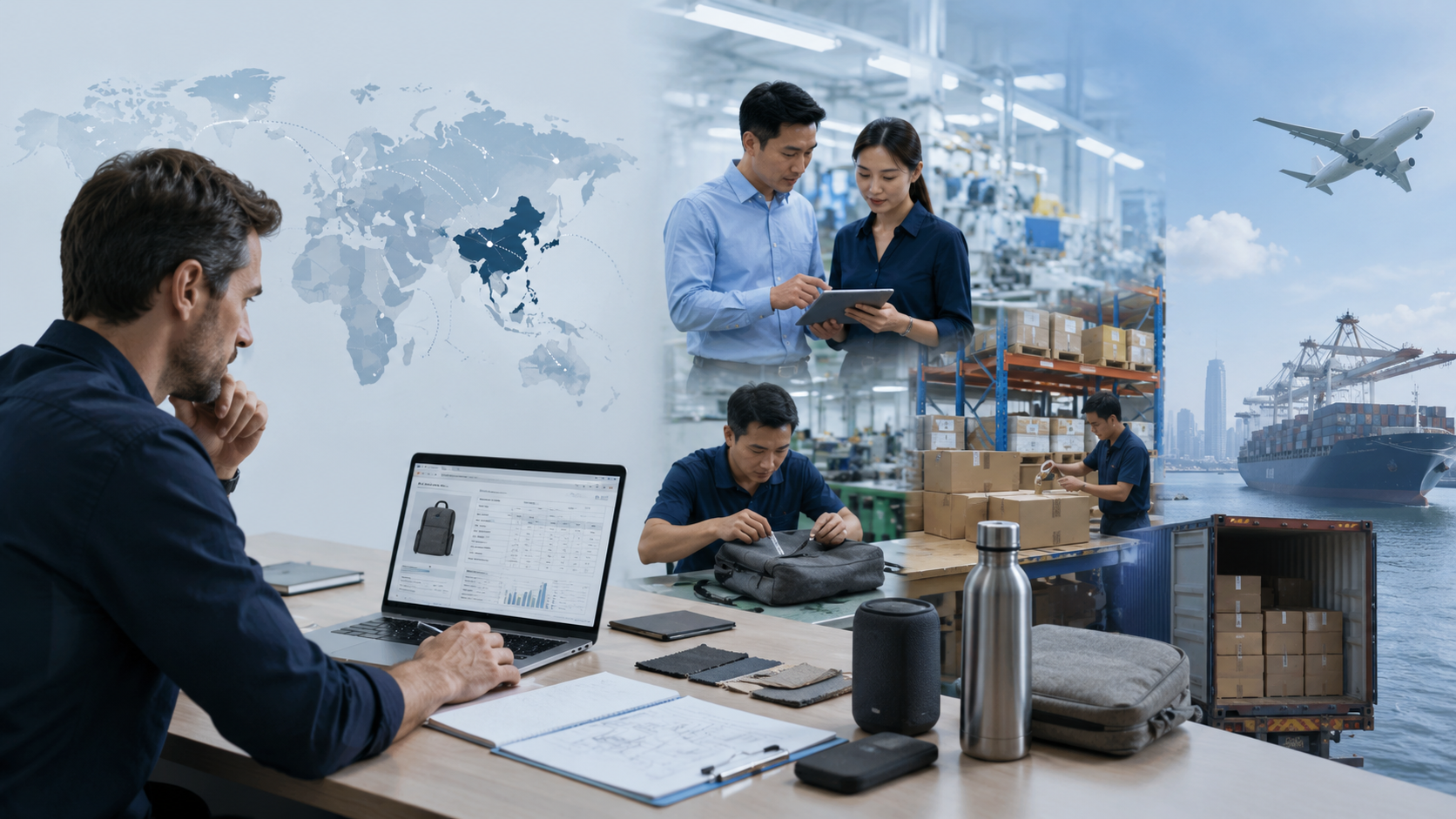Sourcing workflow from product inquiry to production follow-up, inspection, and shipping support
